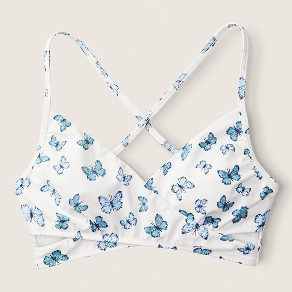 COPY - Body Wrap Swim Top- white blue butterfly PINK